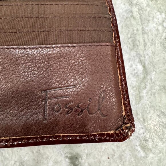 Fossil Brown Retro Boho Diagonal Suede & Leather & Patent Clutch Wallet VGUC - Picture 10 of 14